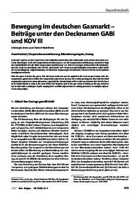 Bewegung im deutschen Gasmarkt - Beiträge unter den Decknamen GABi und KOV III