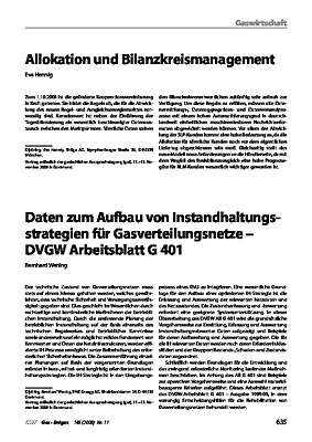 Daten zum Aufbau von Instandhaltungsstrategien für Gasverteilungsnetze - DVGW Arbeitsblatt G 401