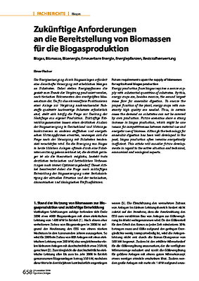 Zukünftige Anforderungen an die Bereitstellung von Biomassen für die Biogasproduktion