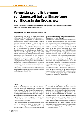 Vermeidung und Entfernung von Sauerstoff bei der Einspeisung von Biogas in das Erdgasnetz