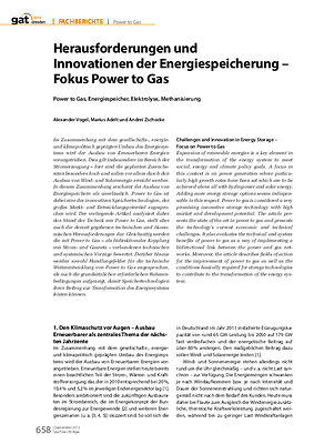 Herausforderungen und Innovationen der Energiespeicherung - Fokus Power to Gas