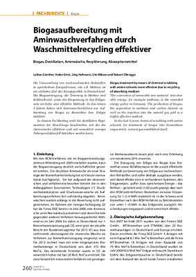 Biogasaufbereitung mit Aminwaschverfahren durch Waschmittelrecycling effektiver