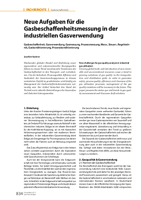 Neue Aufgaben für die Gasbeschaffenheitsmessung in der industriellen Gasverwendung