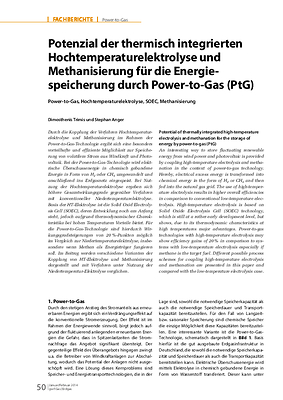 Potenzial der thermisch integrierten Hochtemperaturelektrolyse und Methanisierung für die Energiespeicherung durch Power-to-Gas (PtG)