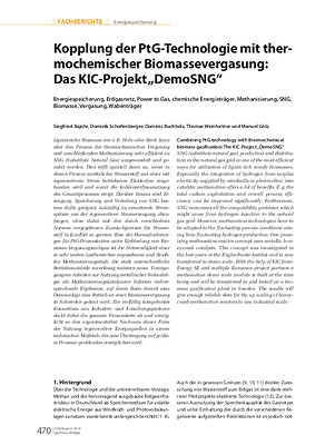 Kopplung der PtG-Technologie mit thermochemischer Biomassevergasung: Das KIC-Projekt „DemoSNG“