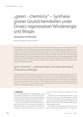 „green - chemistry“ – Synthese grüner Grundchemikalien unter Einsatz regenerativer Windenergie und Biogas