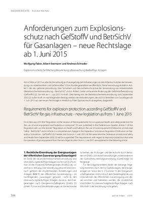 Anforderungen zum Explosionsschutz nach GefStoffV und BetrSichV für Gasanlagen – neue Rechtslage ab 1. Juni 2015