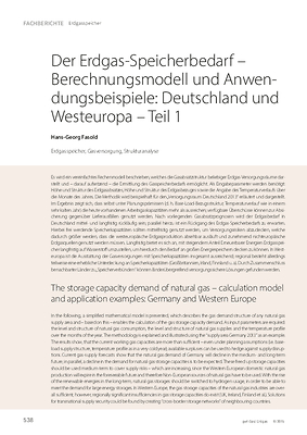 Der Erdgas-Speicherbedarf – Berechnungsmodell und Anwendungsbeispiele: Deutschland und Westeuropa – Teil 1