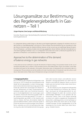 Lösungsansätze zur Bestimmung des Regelenergiebedarfs in Gasnetzen – Teil 1
