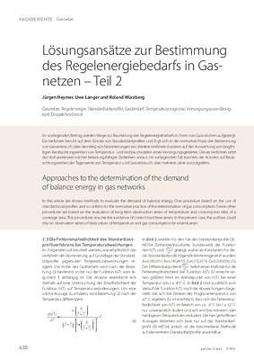 Lösungsansätze zur Bestimmung des Regelenergiebedarfs in Gasnetzen – Teil 2