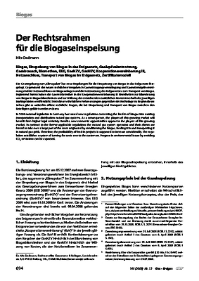 Der Rechtsrahmen für die Biogaseinspeisung