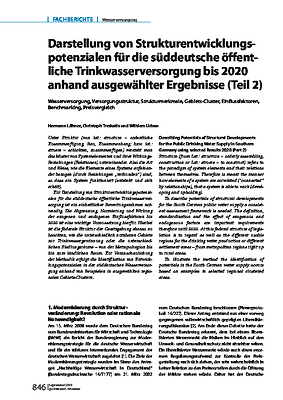 Darstellung von Strukturentwicklungspotenzialen für die süddeutsche öffentliche Trinkwasserversorgung bis 2020 anhand ausgewählter Ergebnisse (Teil 2)