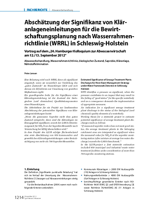 Abschätzung der Signifikanz von Kläranlageneinleitungen für die Bewirtschaftungsplanung nach Wasserrahmenrichtlinie (WRRL) in Schleswig-Holstein