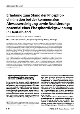 Erhebung zum Stand der Phosphorelimination bei der kommunalen Abwasserreinigung sowie Realisierungspotential einer Phosphorrückgewinnung in Deutschland