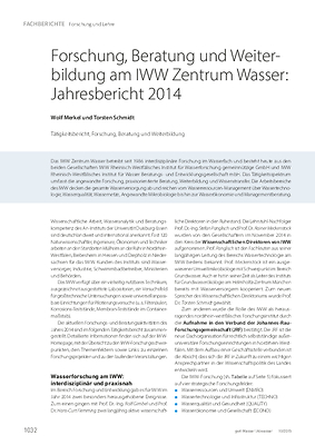 Forschung, Beratung und Weiterbildung am IWW Zentrum Wasser: Jahresbericht 2014