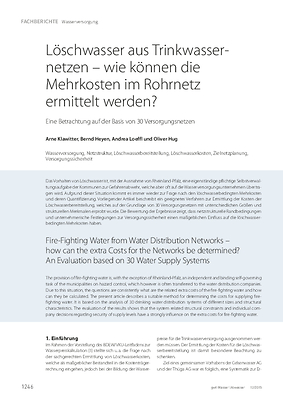 Löschwasser aus Trinkwassernetzen – wie können die Mehrkosten im Rohrnetz ermittelt werden?