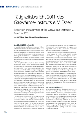 Tätigkeitsbericht 2011 des Gaswärme­Instituts e. V. Essen