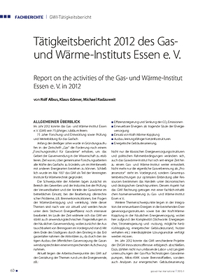 Tätigkeitsbericht 2012 des Gas- und Wärme-Instituts Essen e.V.