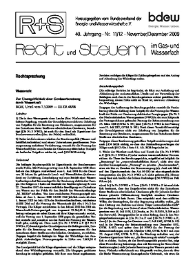 R + S - Recht und Steuern im Gas- und Wasserfach - Ausgabe 11-12 2009