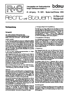 R + S - Recht und Steuern im Gas- und Wasserfach - Ausgabe 09-10 2010