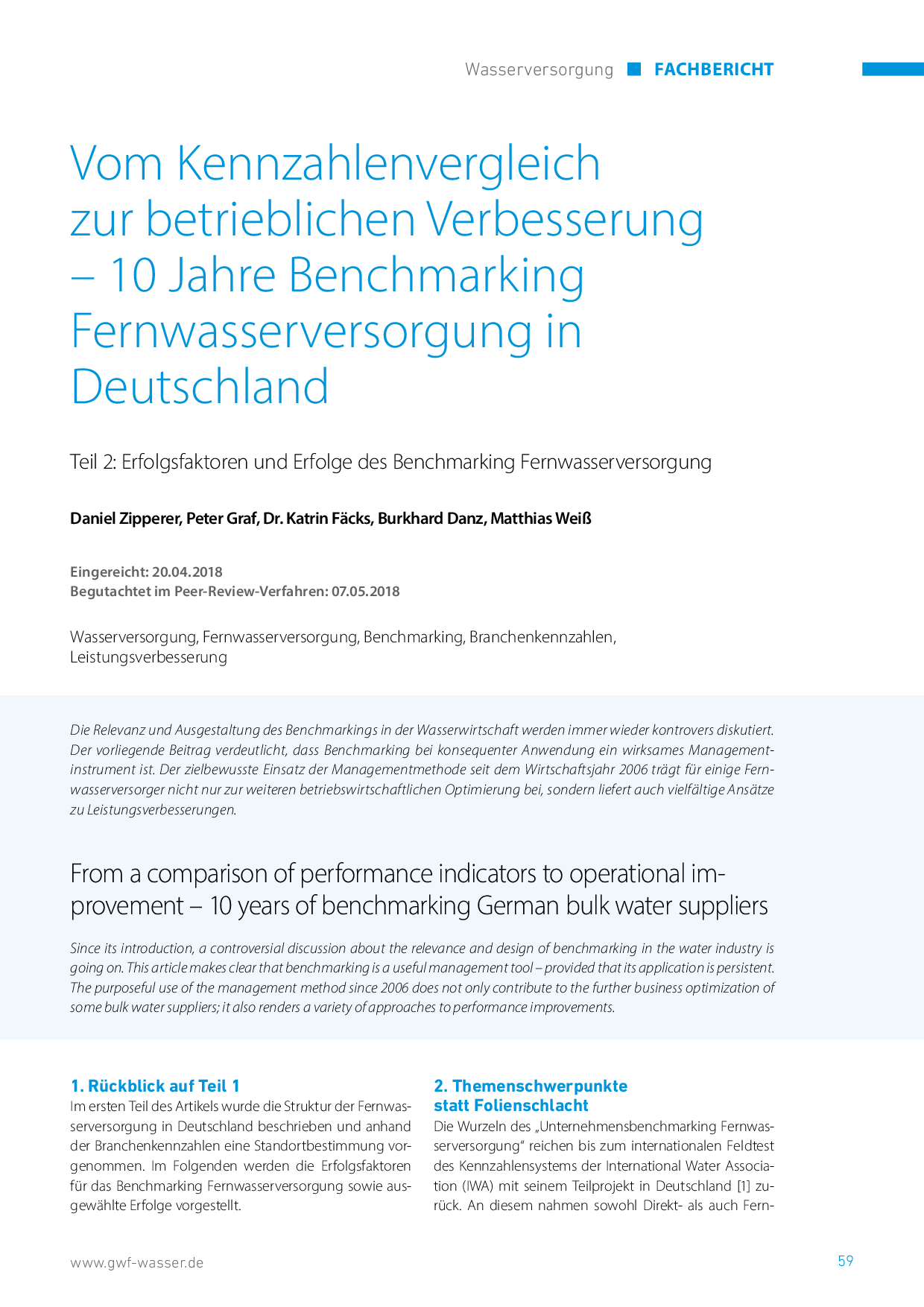 Vom Kennzahlenvergleich zur betrieblichen Verbesserung – 10 Jahre Benchmarking Fernwasserversorgung in Deutschland