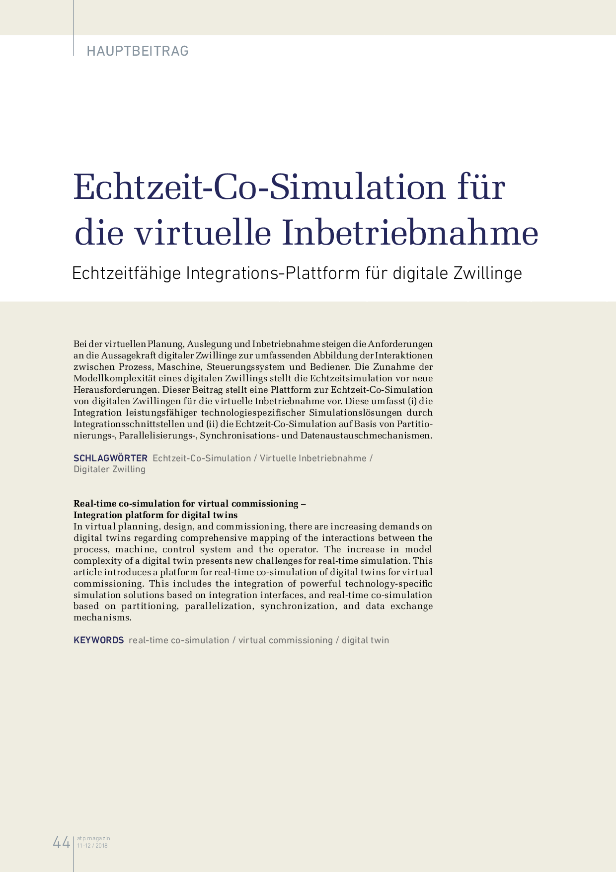 Echtzeit-Co-Simulation für die virtuelle Inbetriebnahme