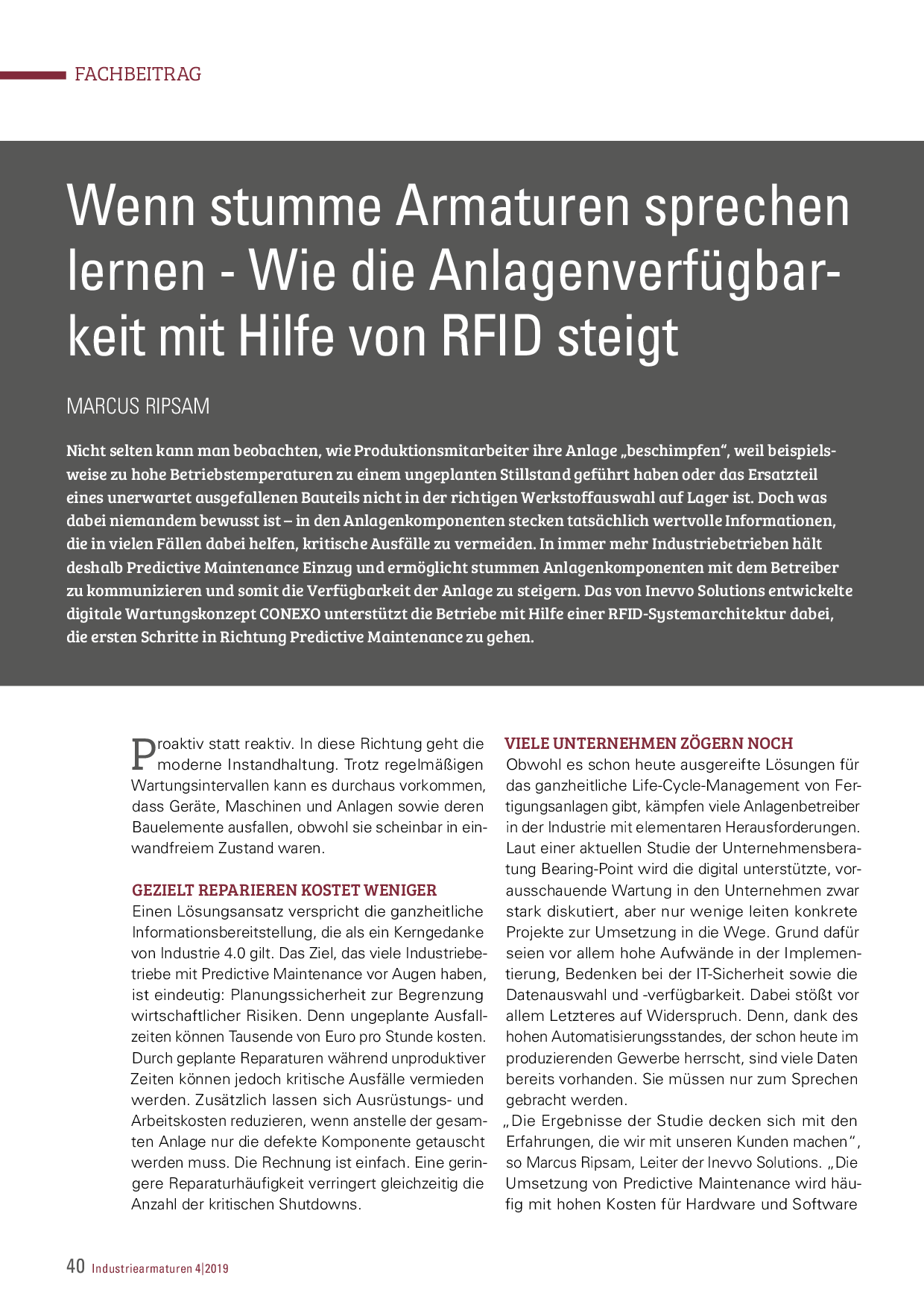 Wenn stumme Armaturen sprechen lernen – Wie die Anlagenverfügbarkeit mit Hilfe von RFID steigt