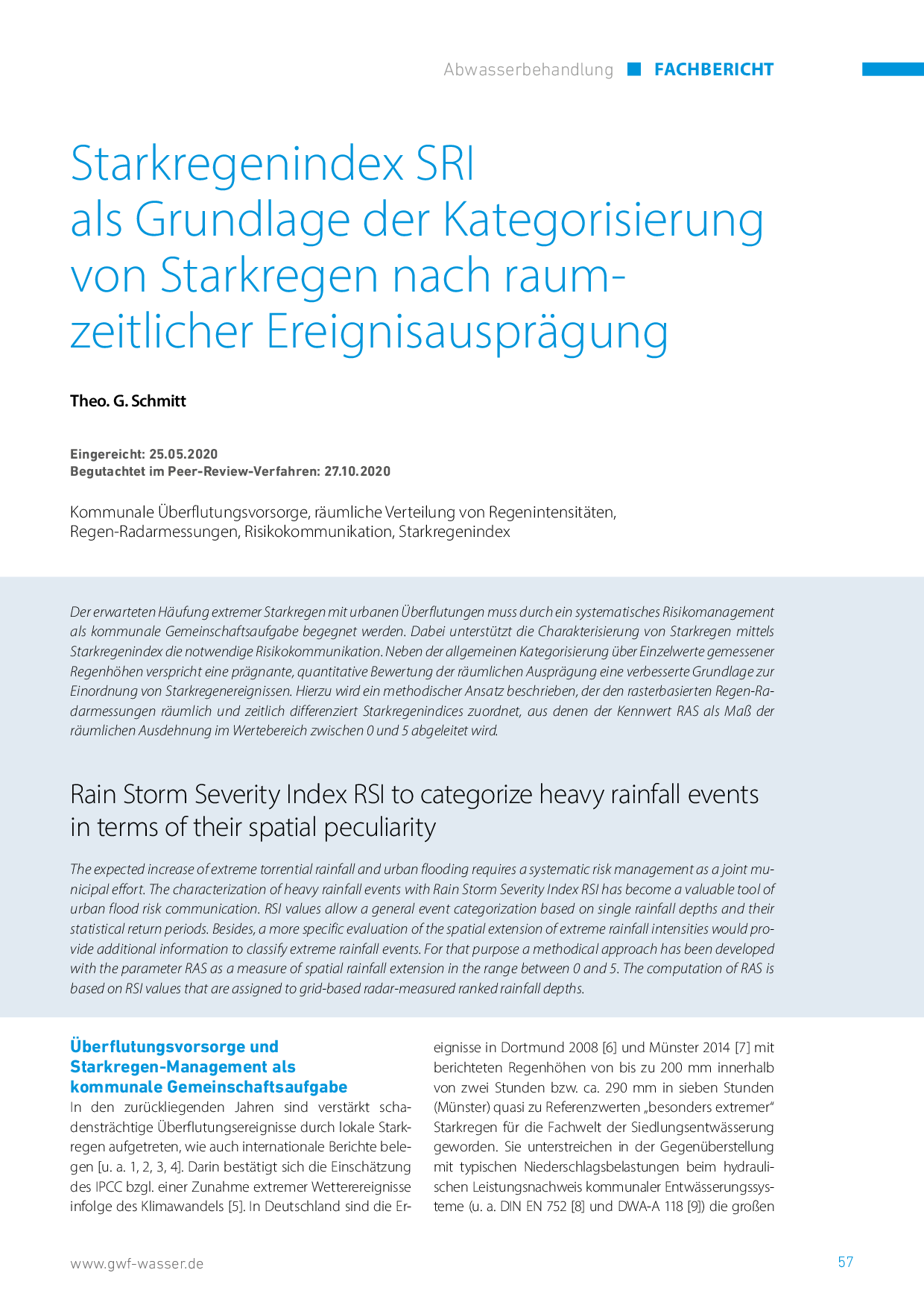 Starkregenindex SRI als Grundlage der Kategorisierung von Starkregen nach raumzeitlicher Ereignisausprägung