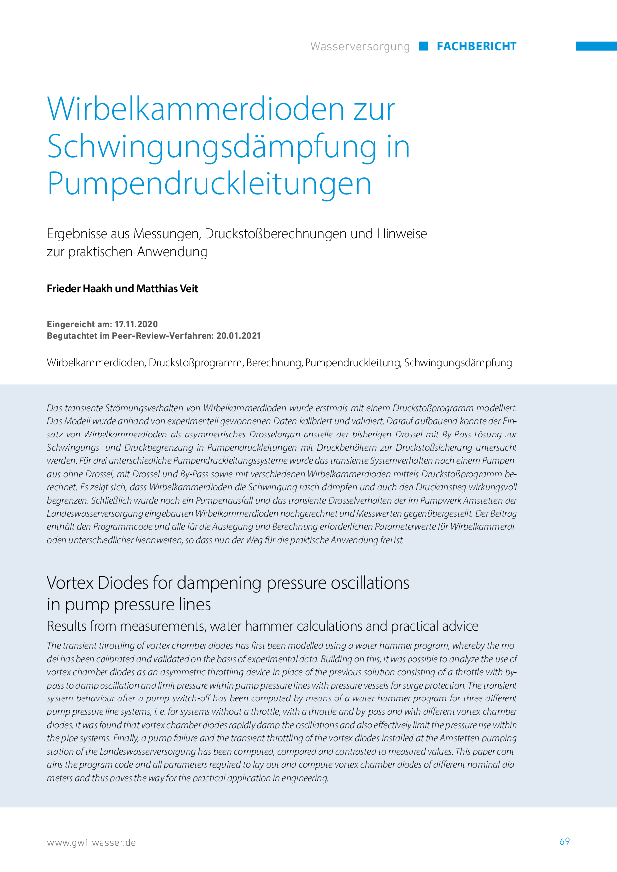 Wirbelkammerdioden zur Schwingungsdämpfung in Pumpendruckleitungen