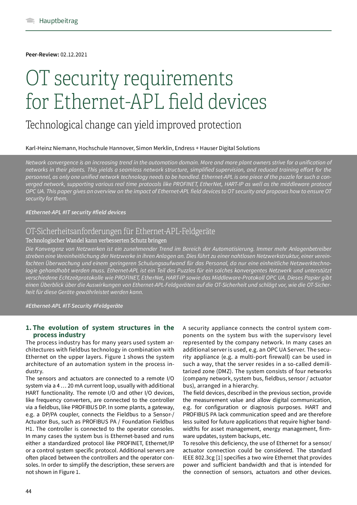 OT-Sicherheitsanforderungen für Ethernet-APL-Feldgeräte – Technologischer Wandel kann verbesserten Schutz bringen
