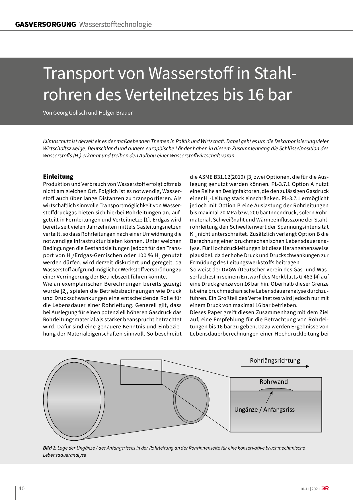Transport von Wasserstoff in Stahlrohren des Verteilnetzes bis 16 bar