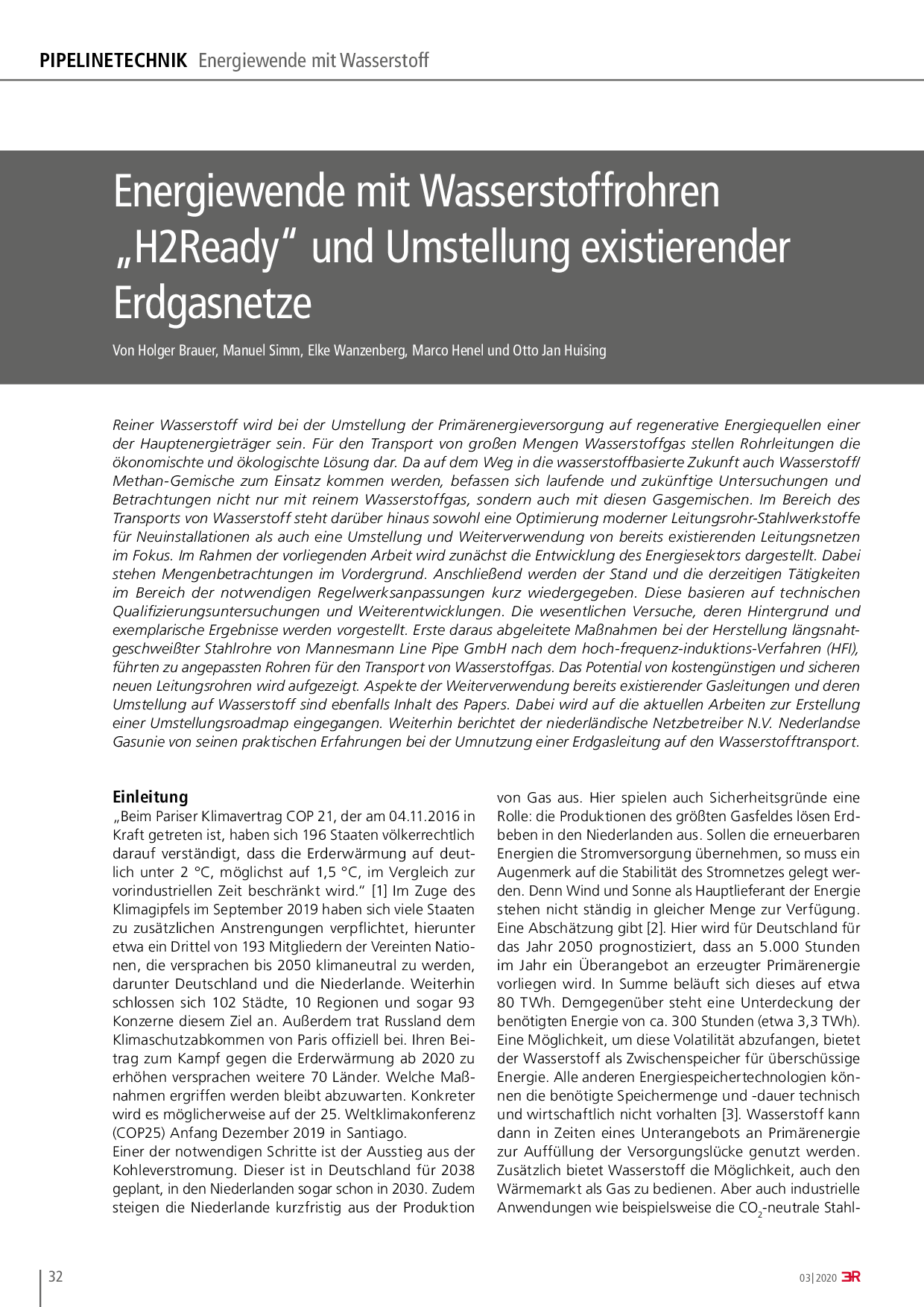 Energiewende mit Wasserstoffrohren „H2Ready“ und Umstellung existierender Erdgasnetze