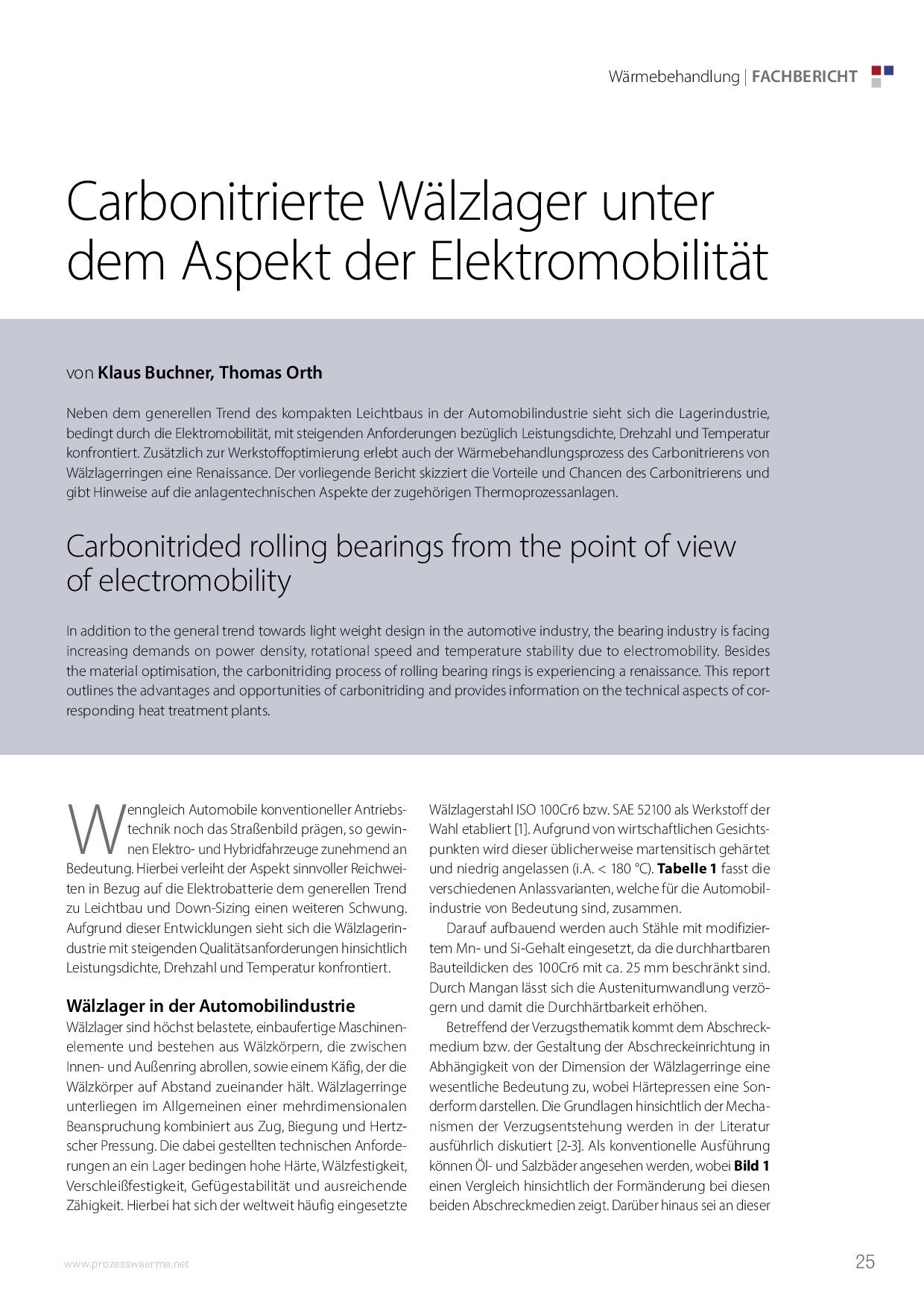 Carbonitrierte Wälzlager unter dem Aspekt der Elektromobilität