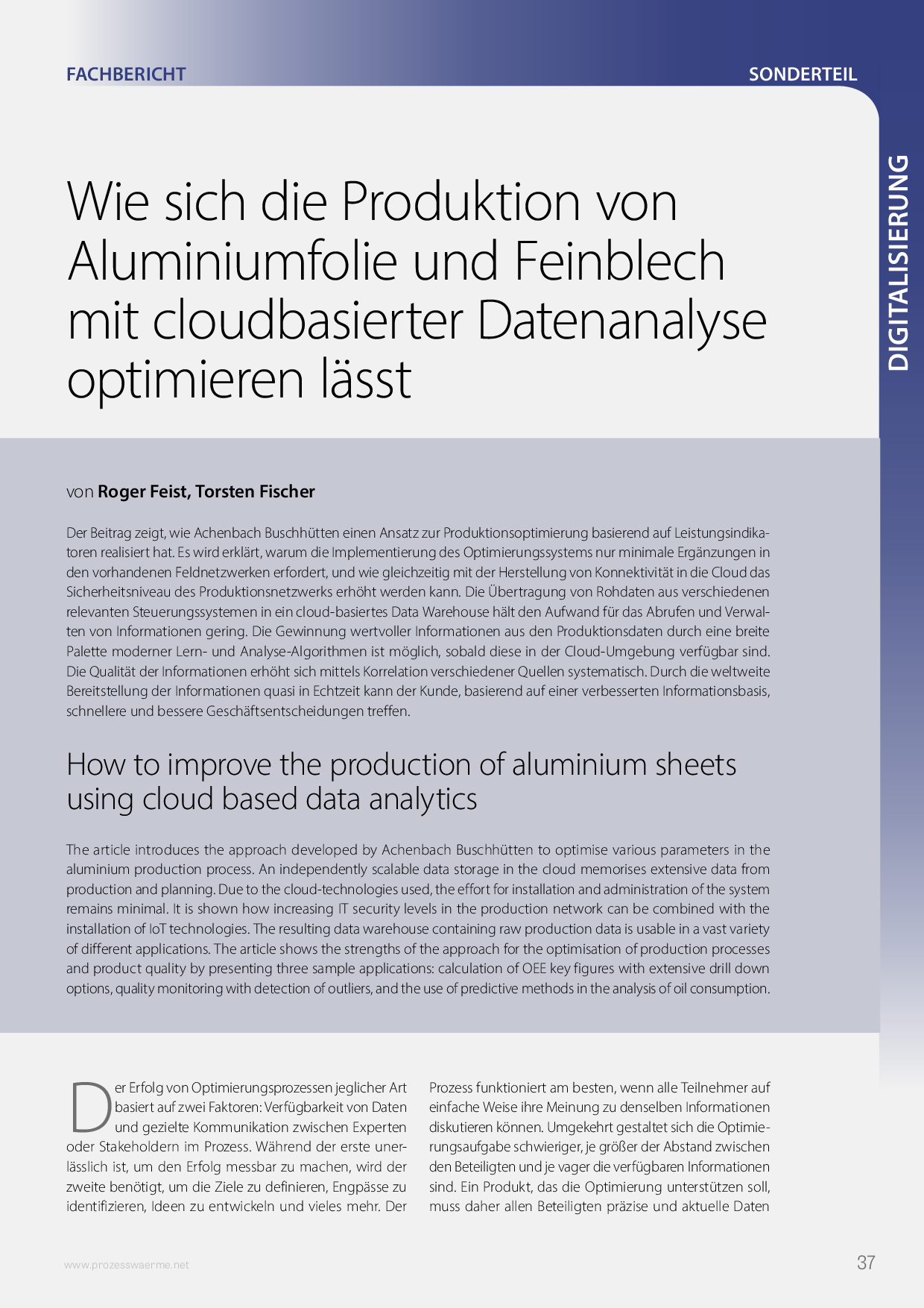 Wie sich die Produktion von Aluminiumfolie und Feinblech mit cloudbasierter Datenanalyse optimieren lässt