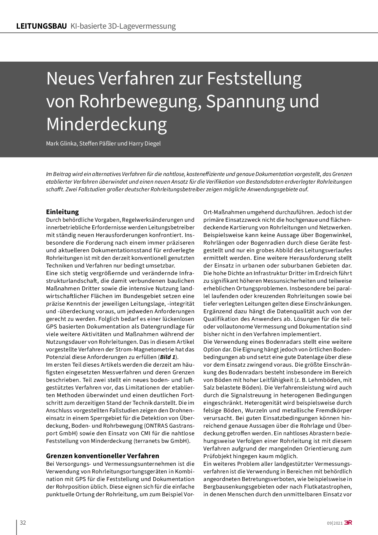 Neues Verfahren zur Feststellung von Rohrbewegung, Spannung und Minderdeckung