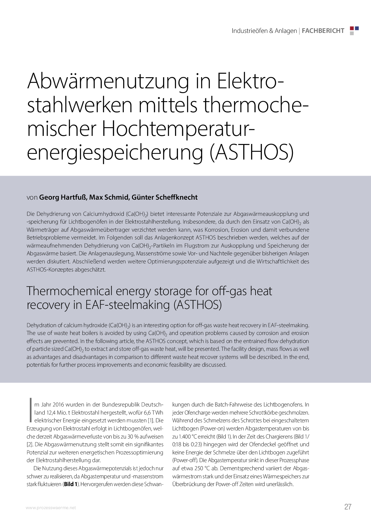 Abwärmenutzung in Elektrostahlwerken mittels thermochemischer Hochtemperaturenergiespeicherung (ASTHOS)