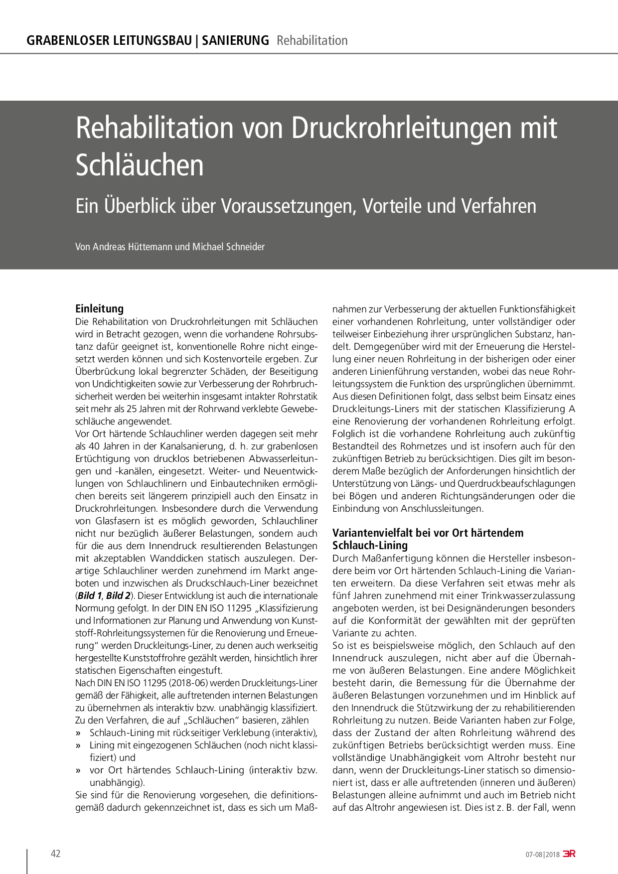 Rehabilitation von Druckrohrleitungen mit Schläuchen