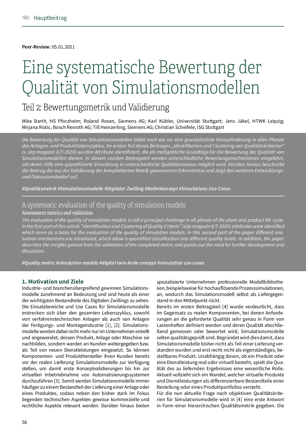 Eine systematische Bewertung der Qualität von Simulationsmodellen