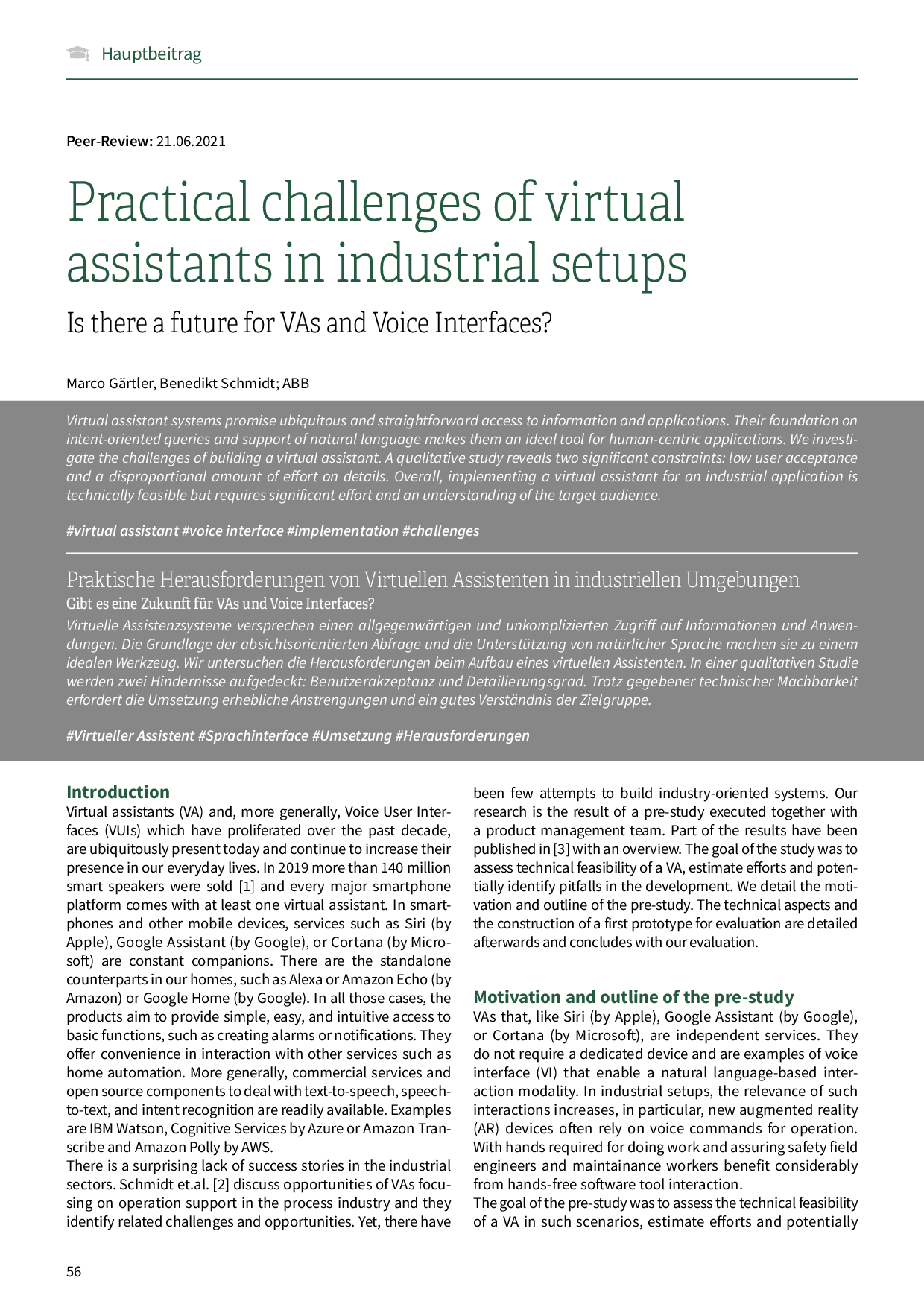 Practical challenges of virtual assistants in industrial setups