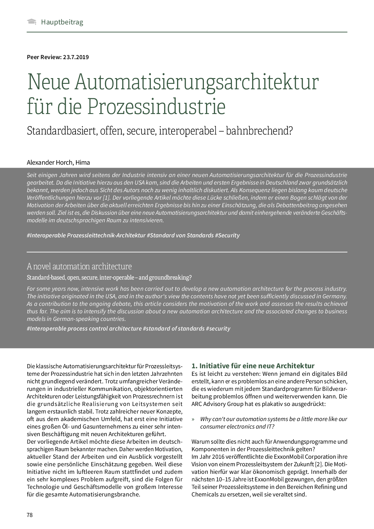 Neue Automatisierungsarchitektur für die Prozessindustrie