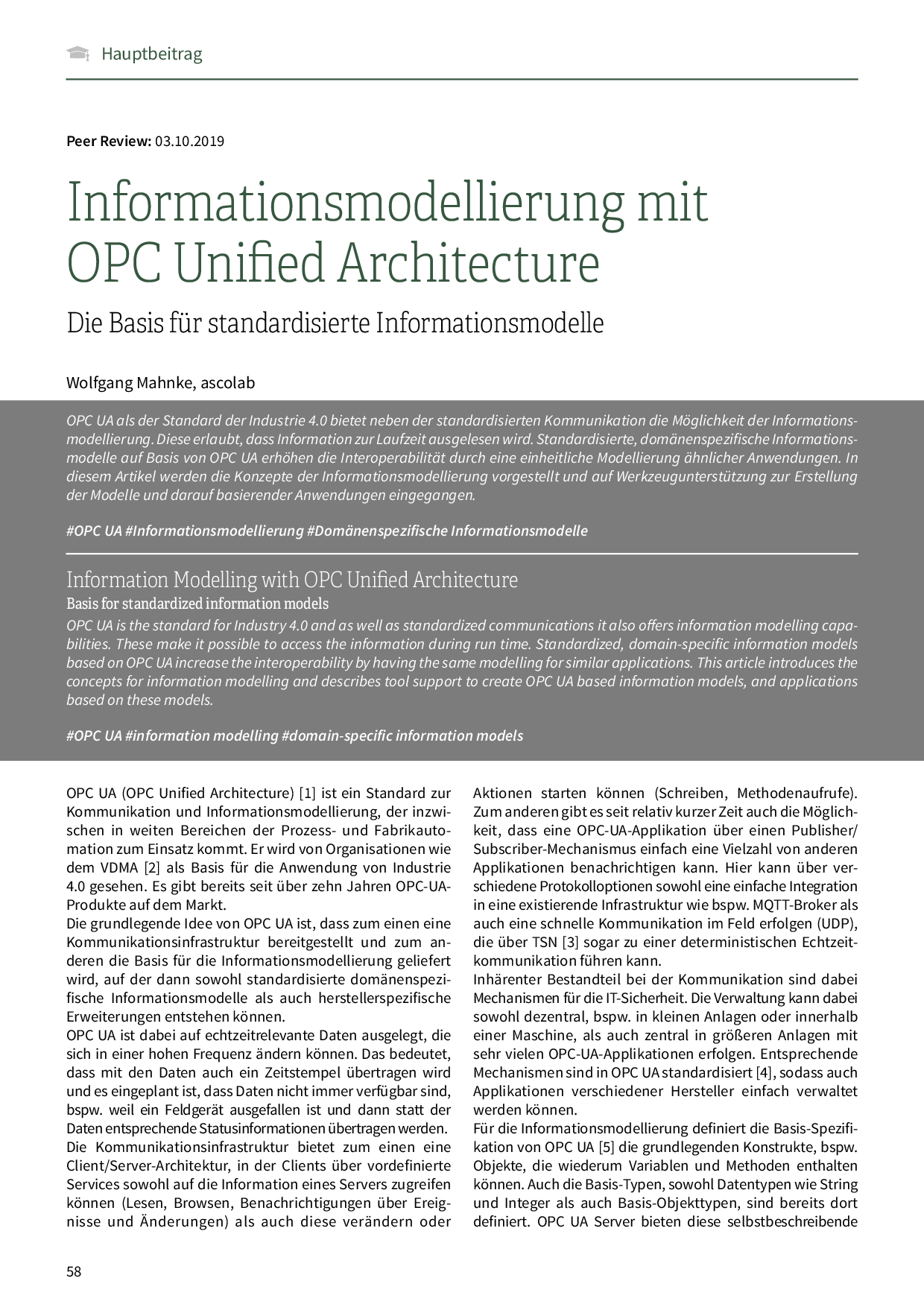 Informationsmodellierung mit OPC Unified Architecture