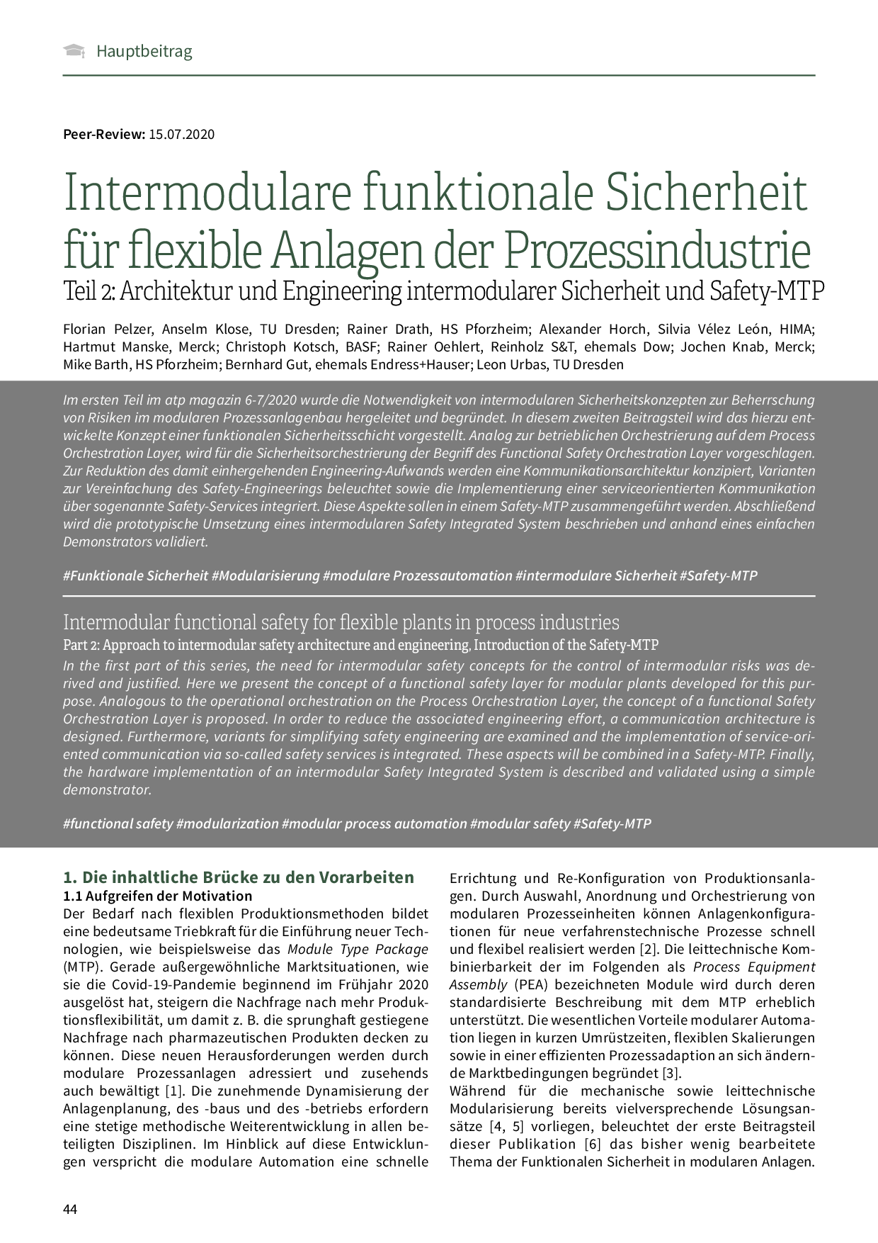 Intermodulare funktionale Sicherheit für flexible Anlagen der Prozessindustrie