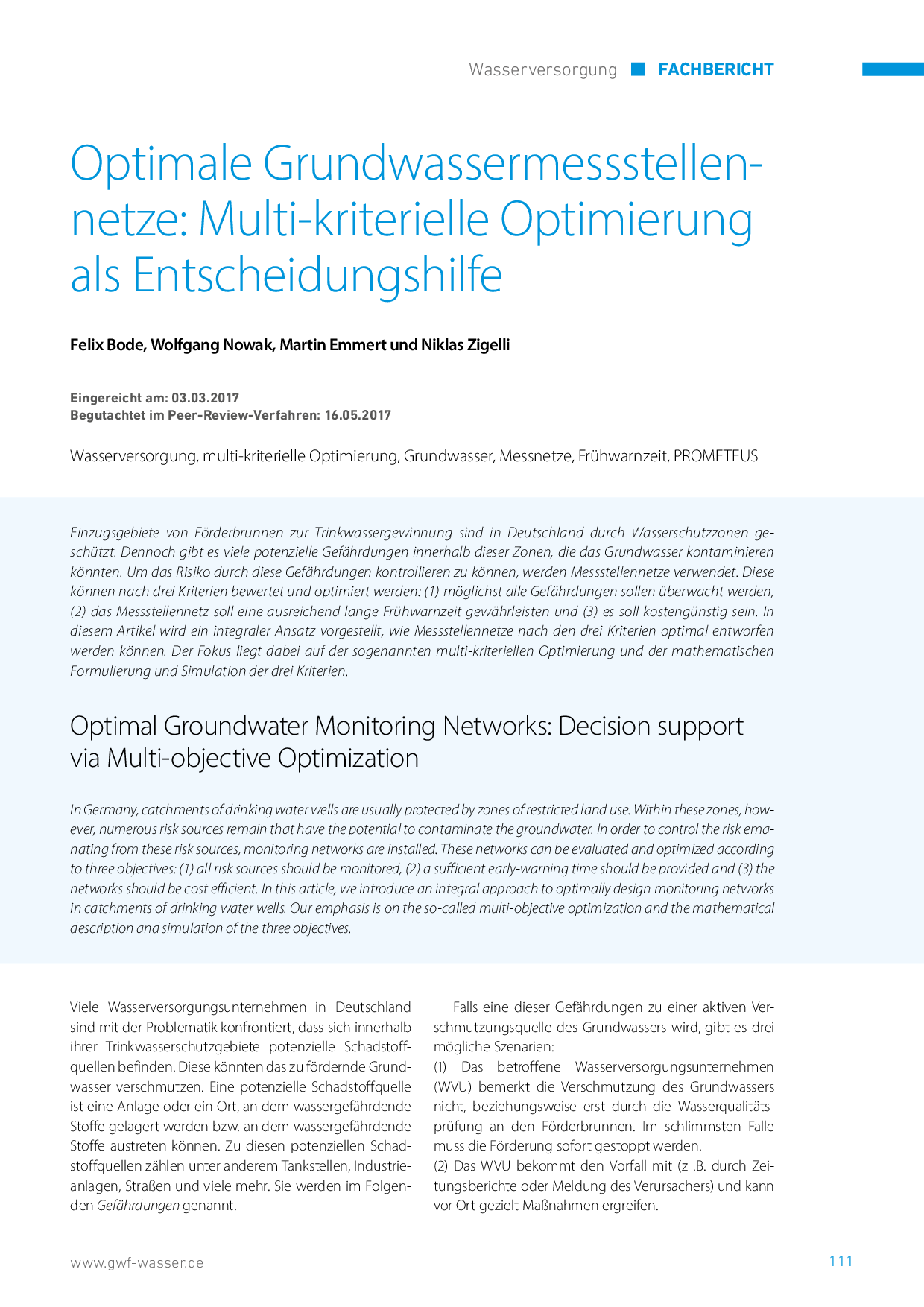 Optimale Grundwassermessstellennetze: Multi-kriterielle Optimierung als Entscheidungshilfe