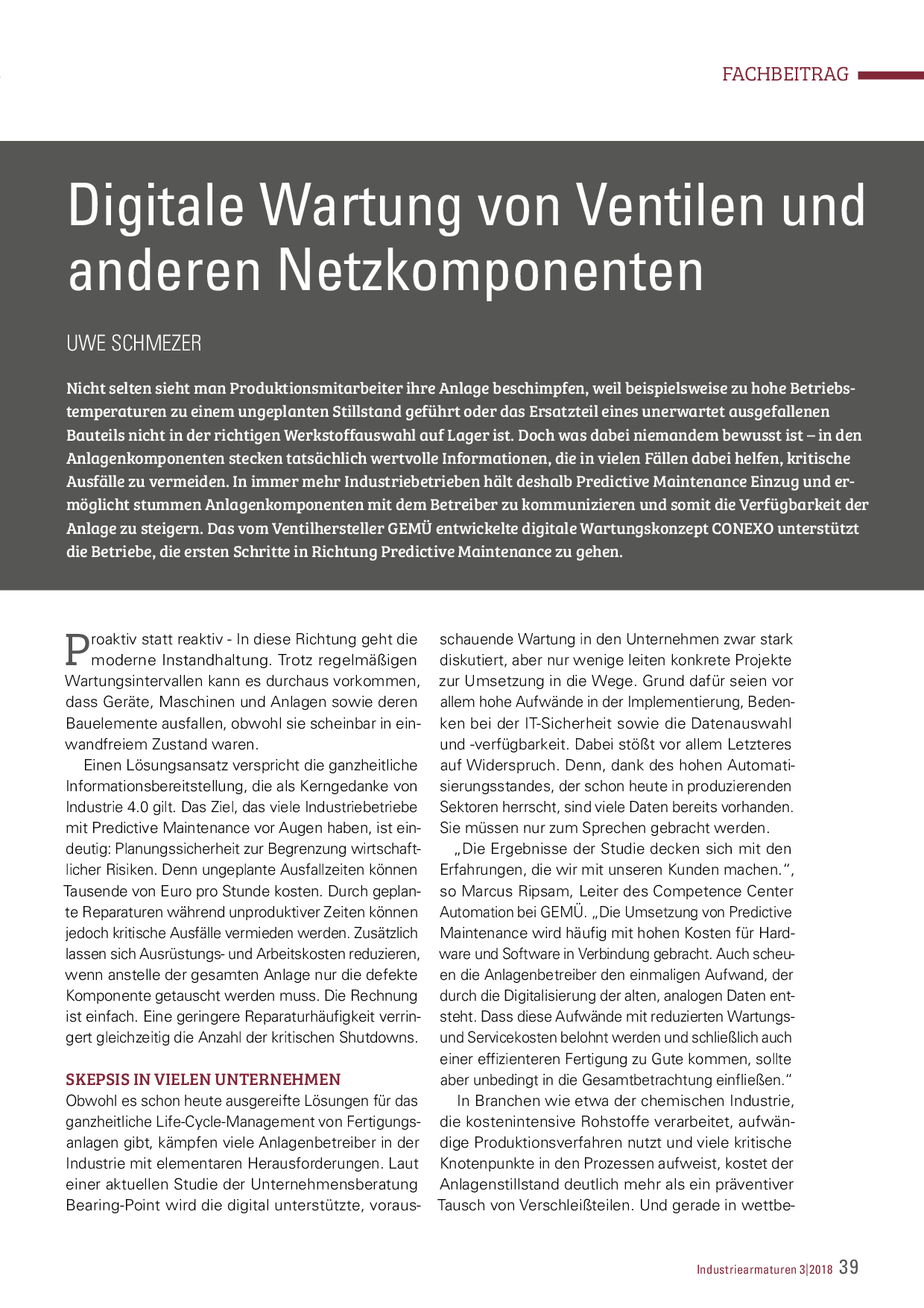 Digitale Wartung von Ventilen und anderen Netzkomponenten