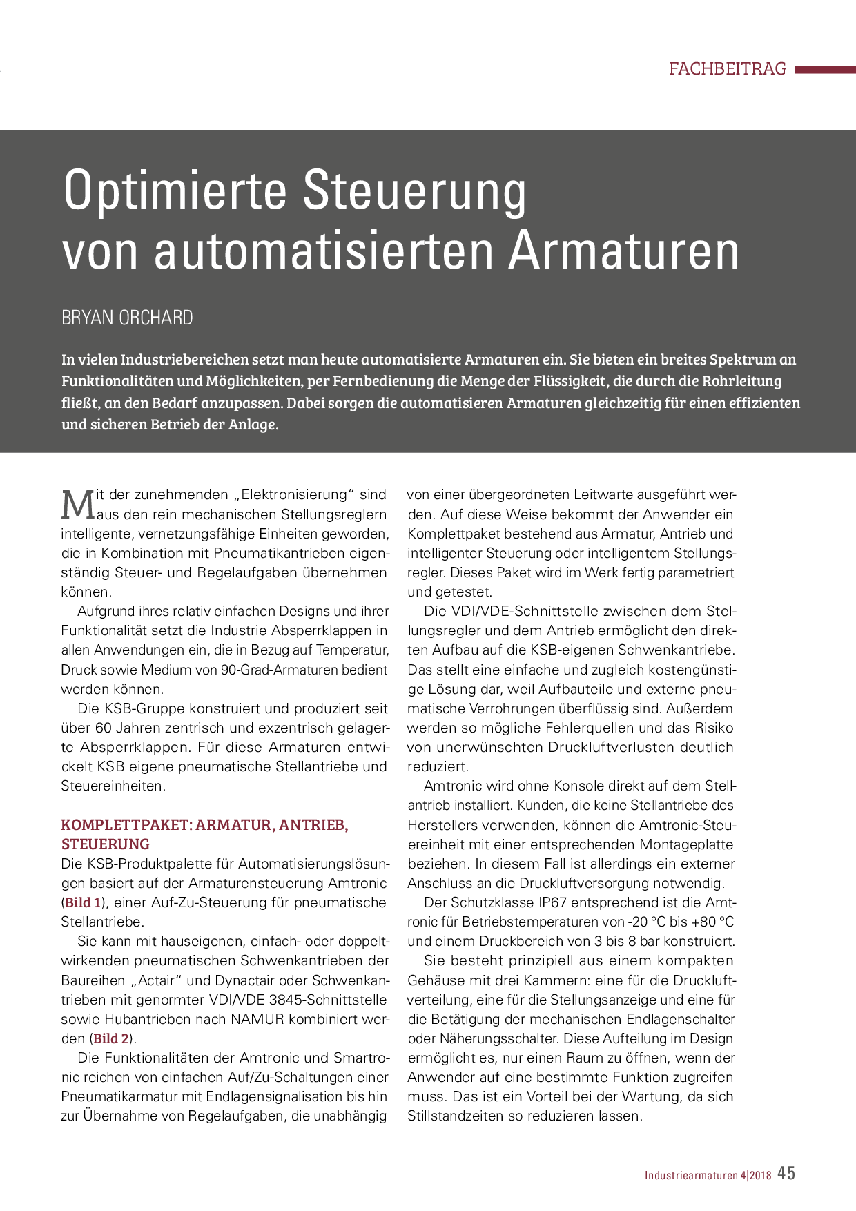 Optimierte Steuerung von automatisierten Armaturen