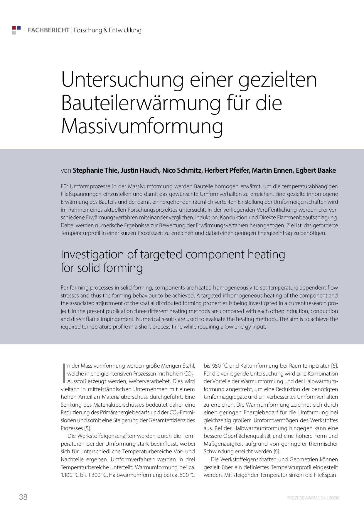 Untersuchung einer gezielten Bauteilerwärmung für die Massivumformung