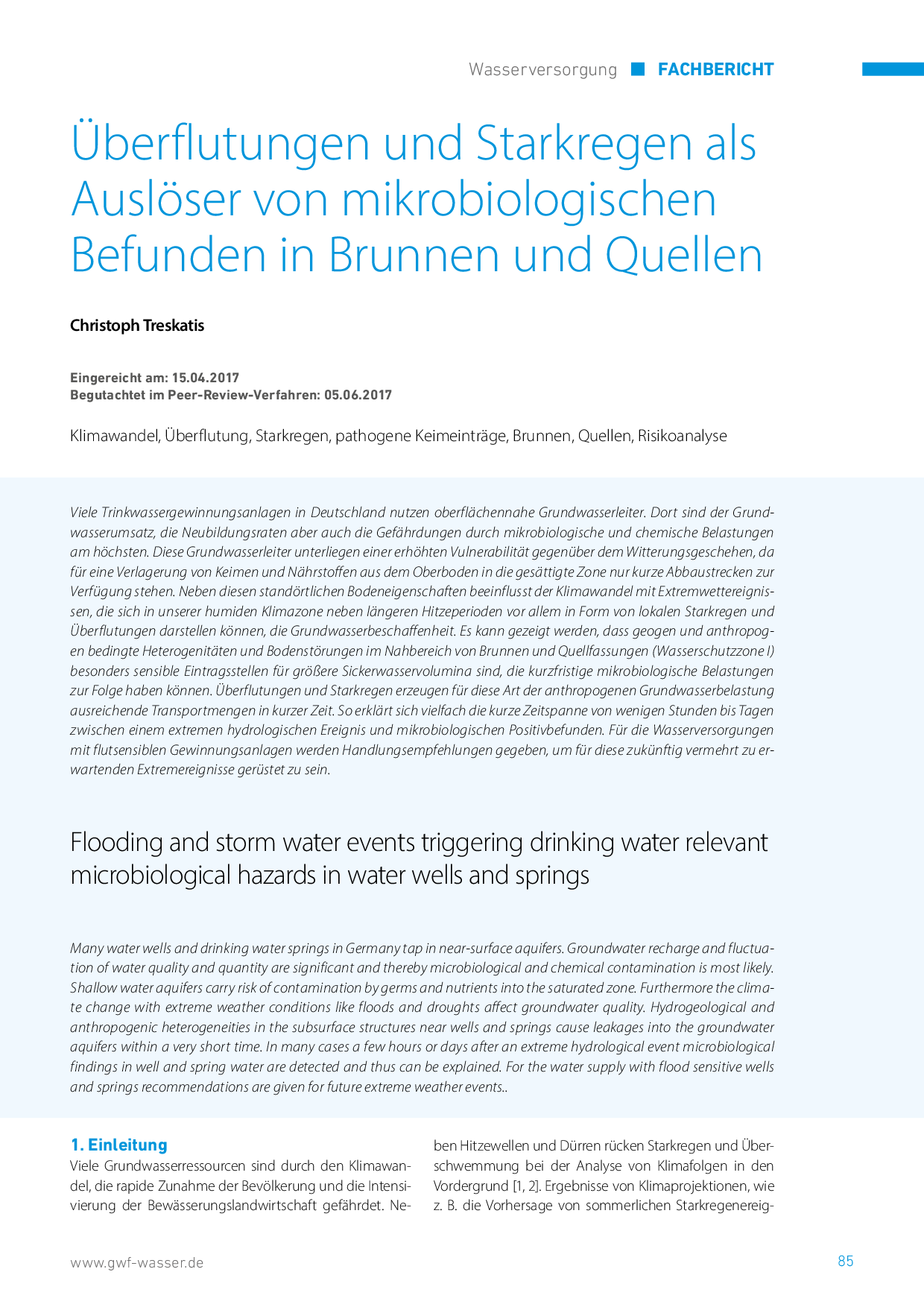 Überflutungen und Starkregen als Auslöser von mikrobiologischen Befunden in Brunnen und Quellen