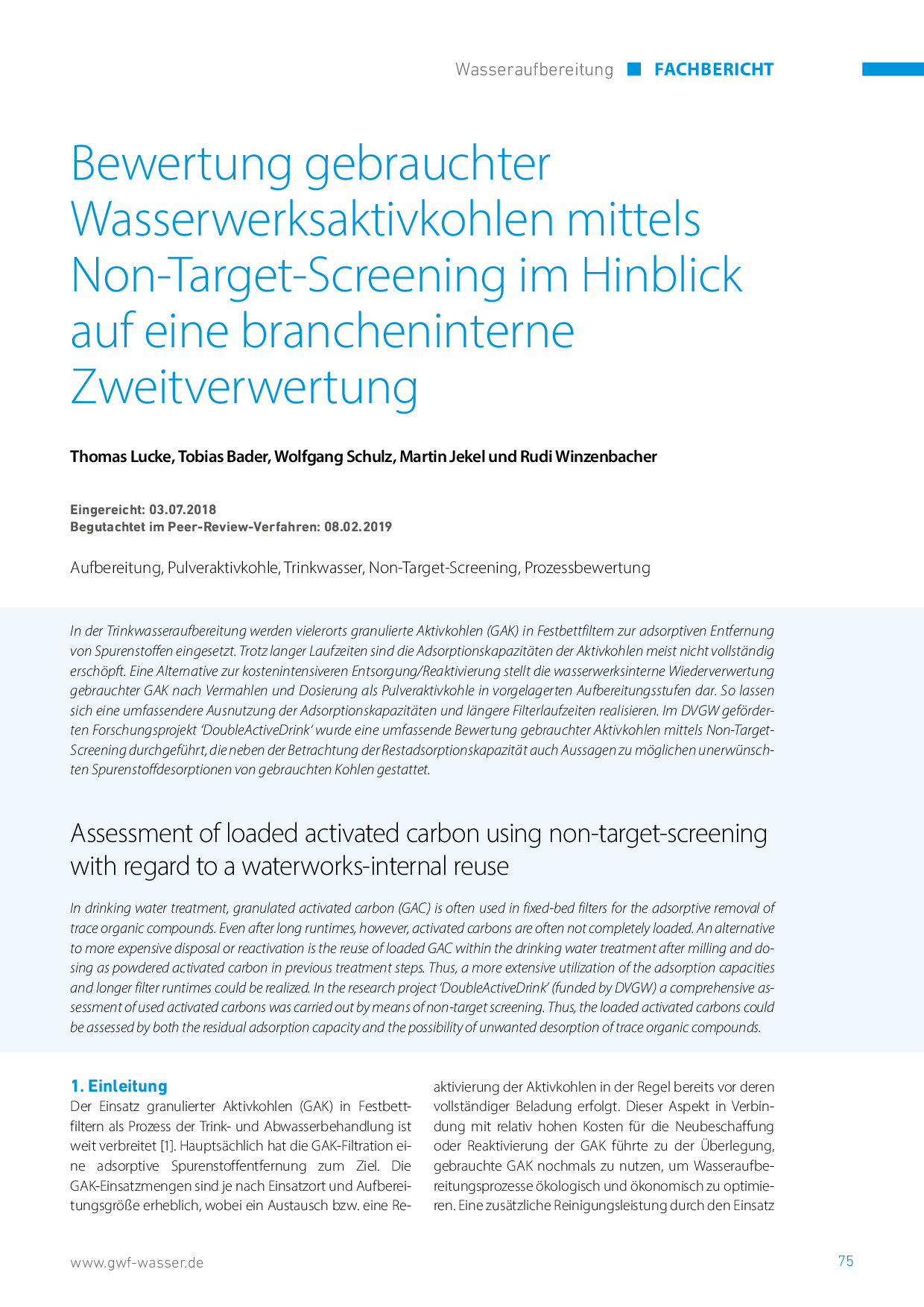 Bewertung gebrauchter Wasserwerksaktivkohlen mittels Non-Target-Screening im Hinblick auf eine brancheninterne Zweitverwertung