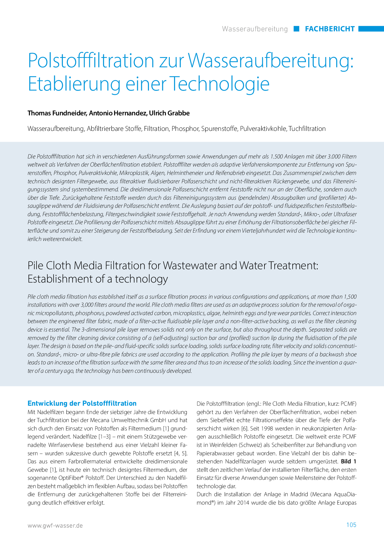 Polstofffiltration zur Wasseraufbereitung: Etablierung einer Technologie