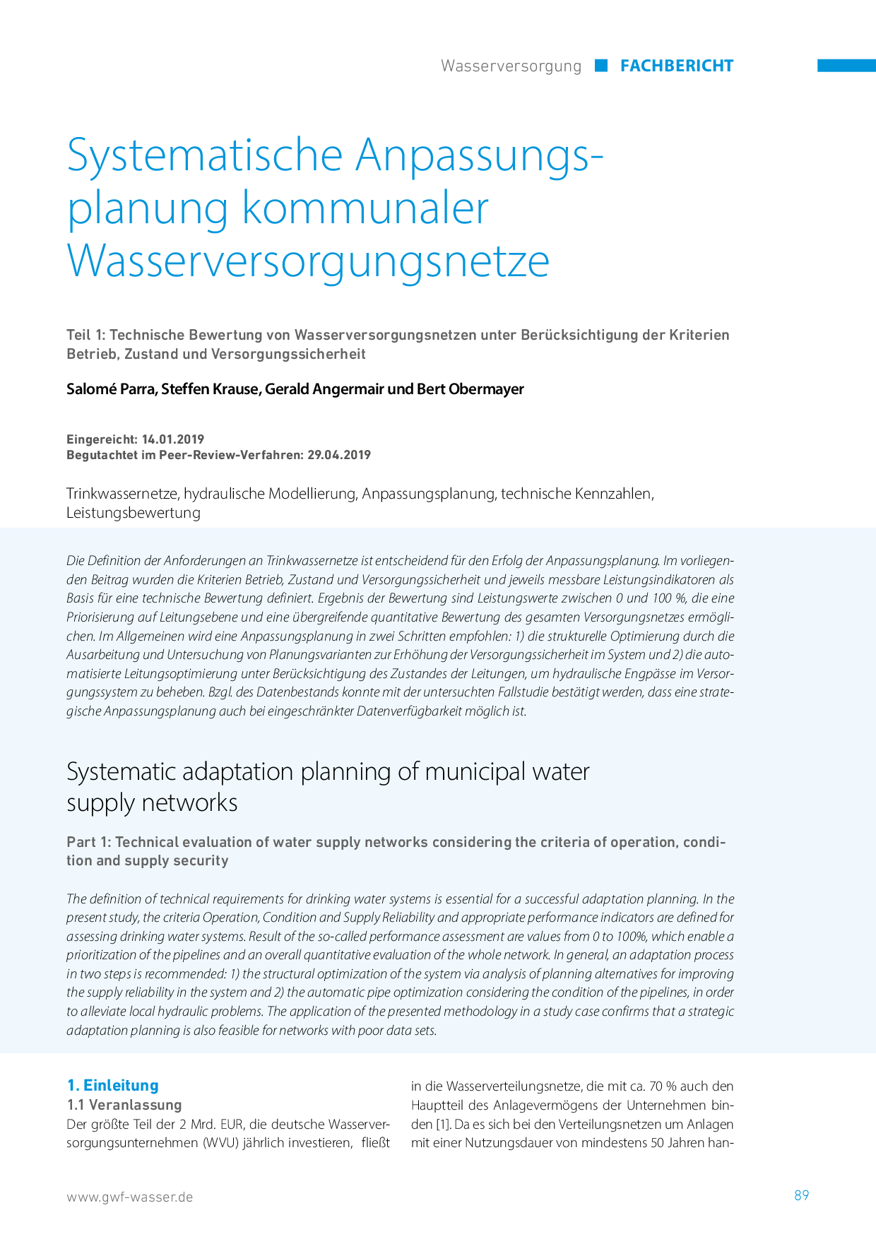 Systematische Anpassungsplanung kommunaler Wasserversorgungsnetze